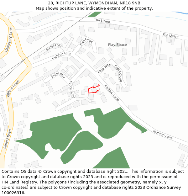 28, RIGHTUP LANE, WYMONDHAM, NR18 9NB: Location map and indicative extent of plot