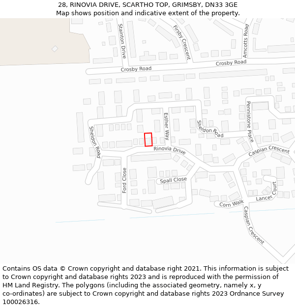 28, RINOVIA DRIVE, SCARTHO TOP, GRIMSBY, DN33 3GE: Location map and indicative extent of plot