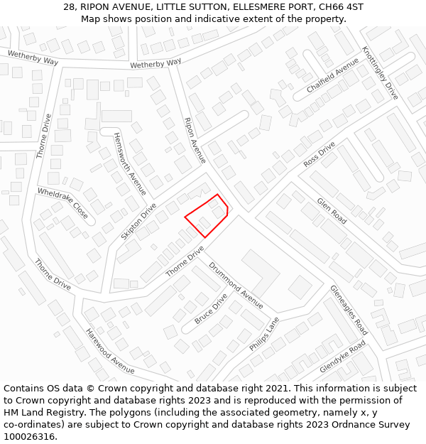 28, RIPON AVENUE, LITTLE SUTTON, ELLESMERE PORT, CH66 4ST: Location map and indicative extent of plot