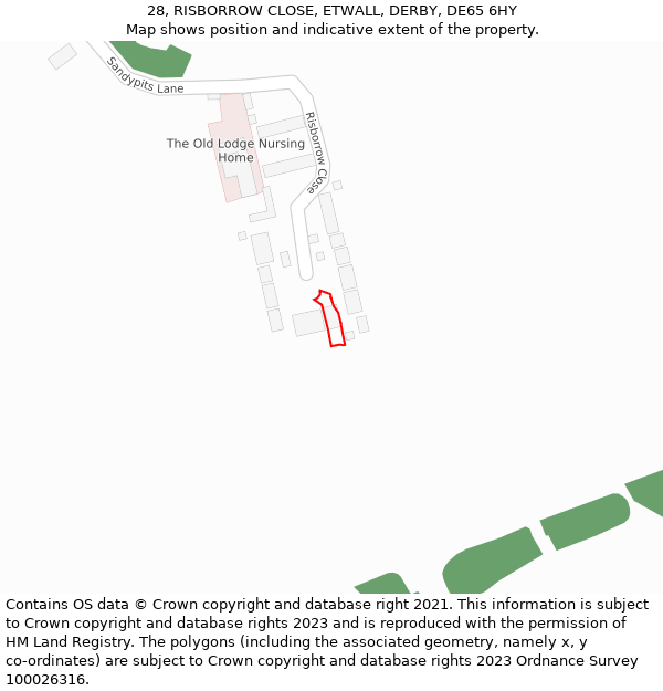 28, RISBORROW CLOSE, ETWALL, DERBY, DE65 6HY: Location map and indicative extent of plot