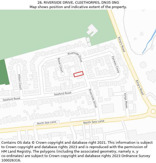 28, RIVERSIDE DRIVE, CLEETHORPES, DN35 0NG: Location map and indicative extent of plot