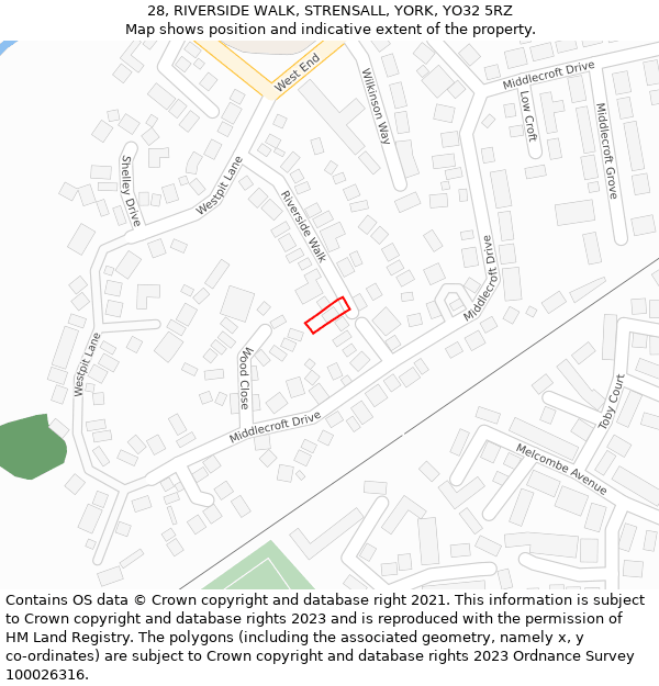 28, RIVERSIDE WALK, STRENSALL, YORK, YO32 5RZ: Location map and indicative extent of plot