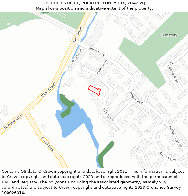 28, ROBB STREET, POCKLINGTON, YORK, YO42 2FJ: Location map and indicative extent of plot