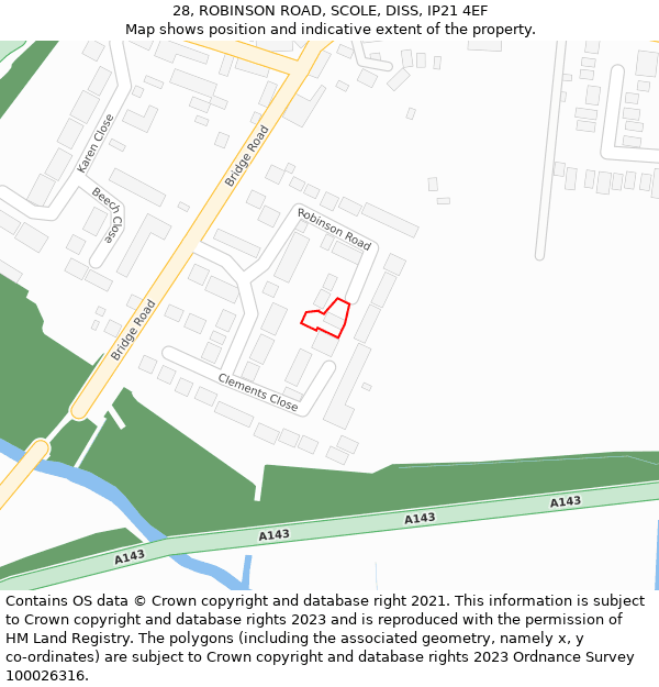 28, ROBINSON ROAD, SCOLE, DISS, IP21 4EF: Location map and indicative extent of plot