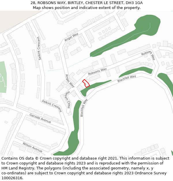 28, ROBSONS WAY, BIRTLEY, CHESTER LE STREET, DH3 1GA: Location map and indicative extent of plot