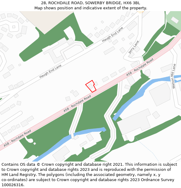 28, ROCHDALE ROAD, SOWERBY BRIDGE, HX6 3BL: Location map and indicative extent of plot