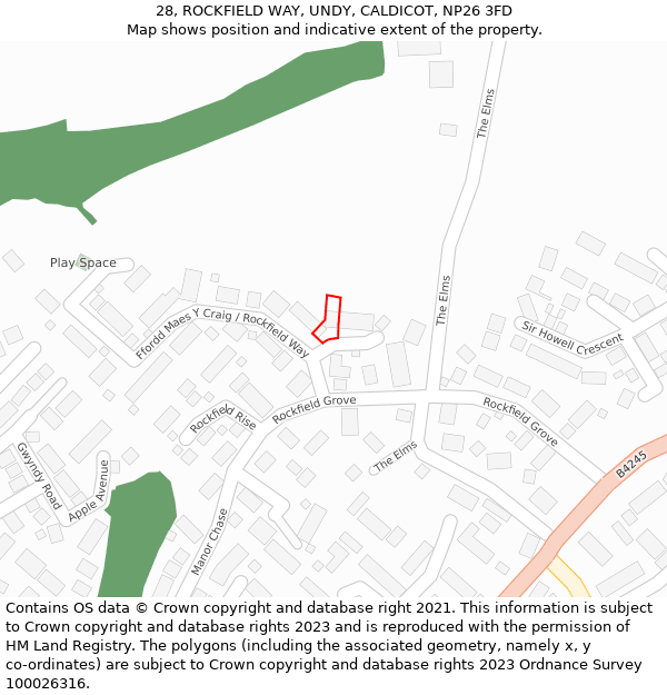 28, ROCKFIELD WAY, UNDY, CALDICOT, NP26 3FD: Location map and indicative extent of plot