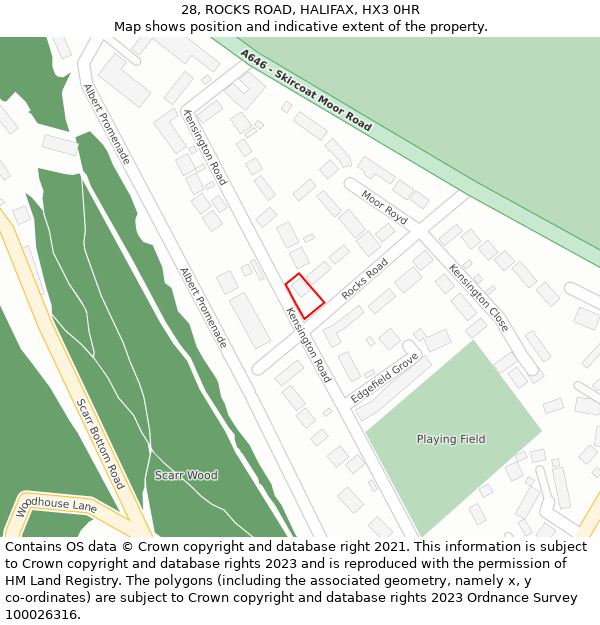 28, ROCKS ROAD, HALIFAX, HX3 0HR: Location map and indicative extent of plot