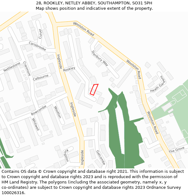 28, ROOKLEY, NETLEY ABBEY, SOUTHAMPTON, SO31 5PH: Location map and indicative extent of plot