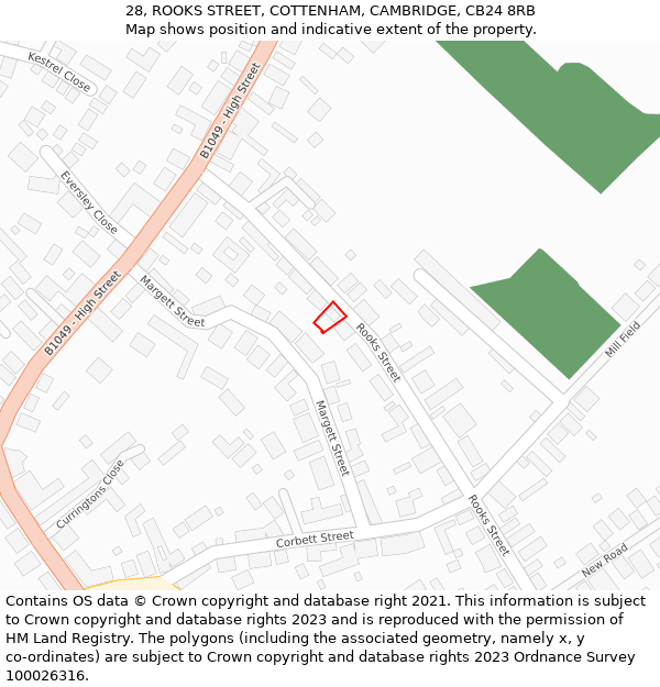 28, ROOKS STREET, COTTENHAM, CAMBRIDGE, CB24 8RB: Location map and indicative extent of plot