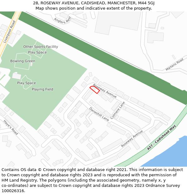 28, ROSEWAY AVENUE, CADISHEAD, MANCHESTER, M44 5GJ: Location map and indicative extent of plot