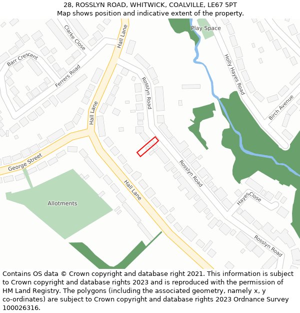 28, ROSSLYN ROAD, WHITWICK, COALVILLE, LE67 5PT: Location map and indicative extent of plot