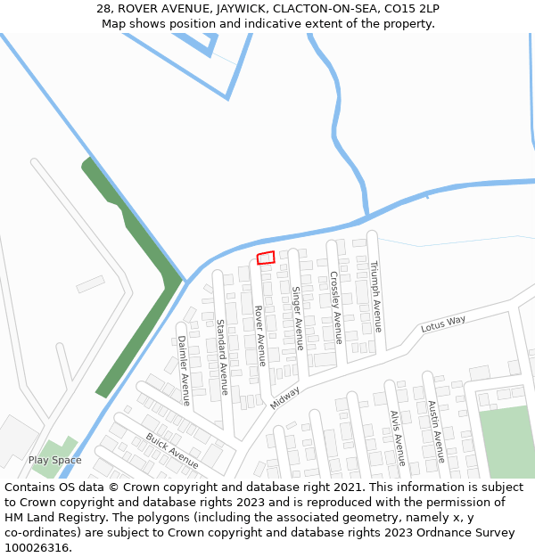 28, ROVER AVENUE, JAYWICK, CLACTON-ON-SEA, CO15 2LP: Location map and indicative extent of plot