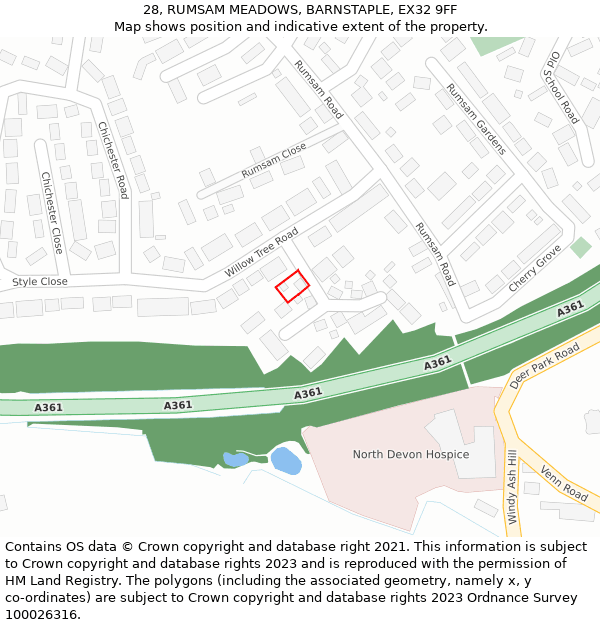 28, RUMSAM MEADOWS, BARNSTAPLE, EX32 9FF: Location map and indicative extent of plot