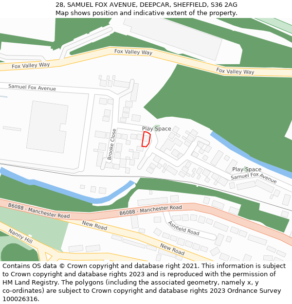 28, SAMUEL FOX AVENUE, DEEPCAR, SHEFFIELD, S36 2AG: Location map and indicative extent of plot