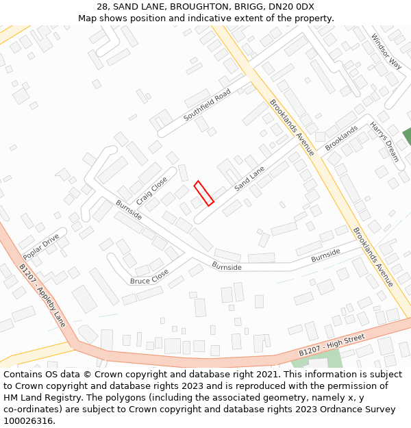 28, SAND LANE, BROUGHTON, BRIGG, DN20 0DX: Location map and indicative extent of plot