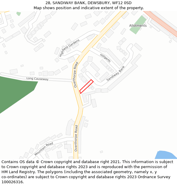 28, SANDIWAY BANK, DEWSBURY, WF12 0SD: Location map and indicative extent of plot