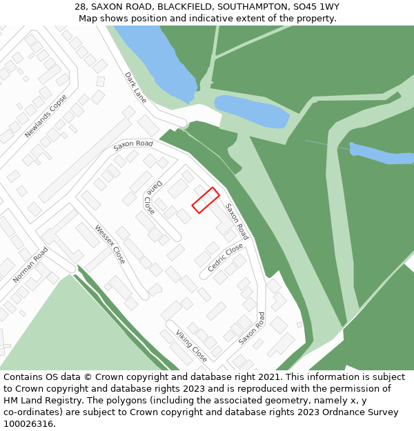 28, SAXON ROAD, BLACKFIELD, SOUTHAMPTON, SO45 1WY: Location map and indicative extent of plot