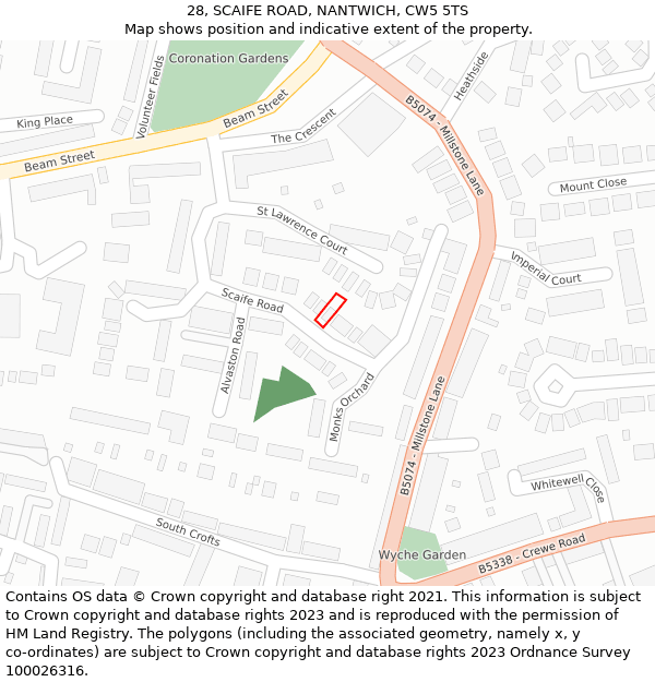 28, SCAIFE ROAD, NANTWICH, CW5 5TS: Location map and indicative extent of plot