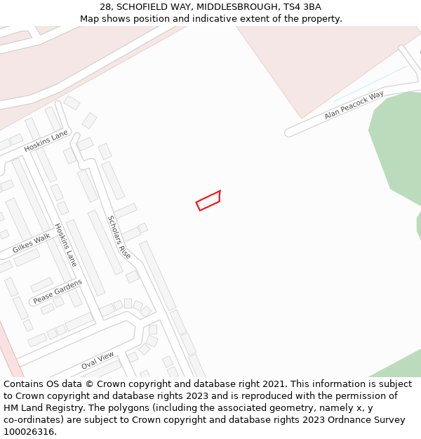 28, SCHOFIELD WAY, MIDDLESBROUGH, TS4 3BA: Location map and indicative extent of plot