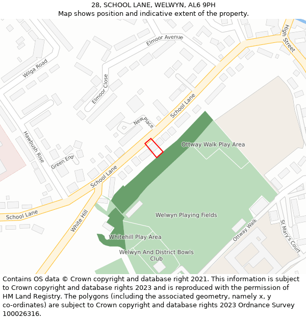 28, SCHOOL LANE, WELWYN, AL6 9PH: Location map and indicative extent of plot