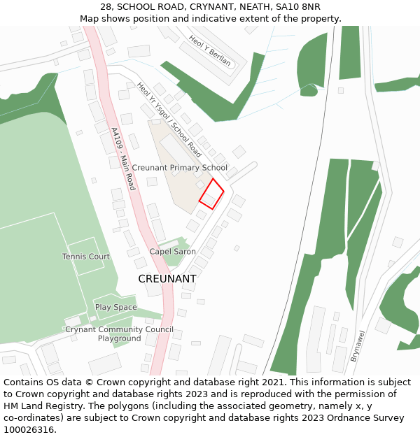 28, SCHOOL ROAD, CRYNANT, NEATH, SA10 8NR: Location map and indicative extent of plot