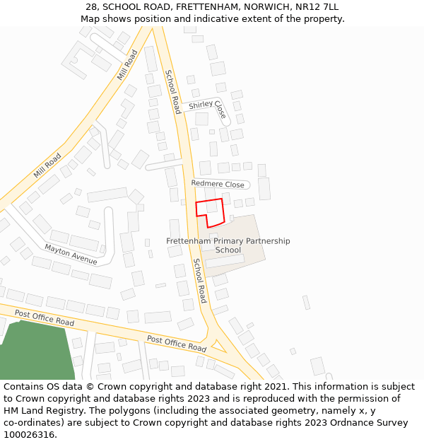 28, SCHOOL ROAD, FRETTENHAM, NORWICH, NR12 7LL: Location map and indicative extent of plot