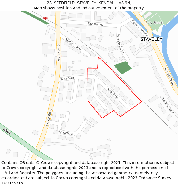 28, SEEDFIELD, STAVELEY, KENDAL, LA8 9NJ: Location map and indicative extent of plot