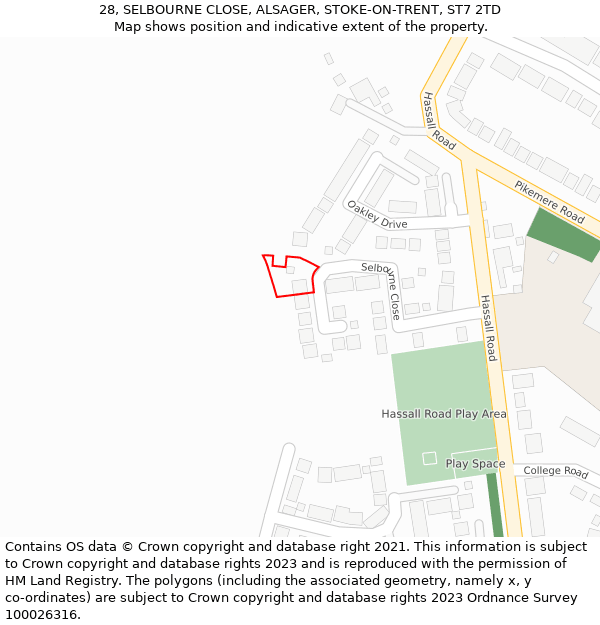 28, SELBOURNE CLOSE, ALSAGER, STOKE-ON-TRENT, ST7 2TD: Location map and indicative extent of plot