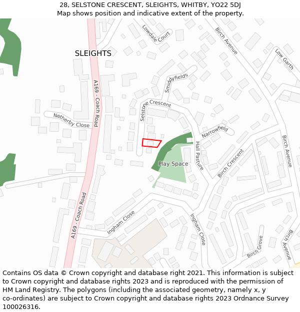 28, SELSTONE CRESCENT, SLEIGHTS, WHITBY, YO22 5DJ: Location map and indicative extent of plot