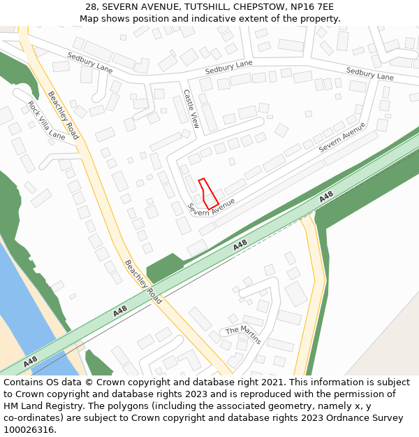 28, SEVERN AVENUE, TUTSHILL, CHEPSTOW, NP16 7EE: Location map and indicative extent of plot