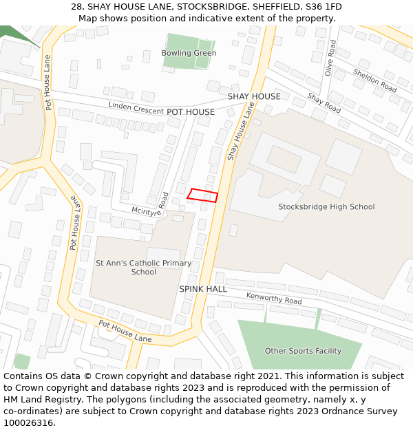 28, SHAY HOUSE LANE, STOCKSBRIDGE, SHEFFIELD, S36 1FD: Location map and indicative extent of plot