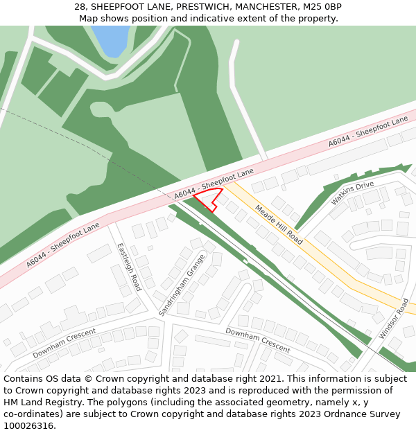 28, SHEEPFOOT LANE, PRESTWICH, MANCHESTER, M25 0BP: Location map and indicative extent of plot