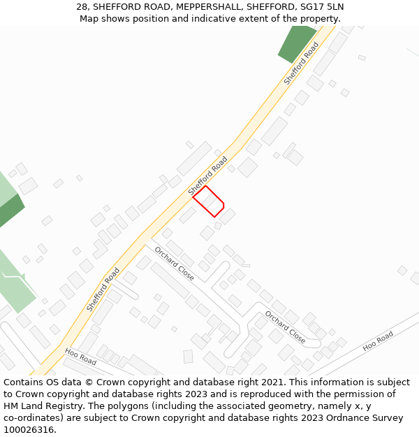 28, SHEFFORD ROAD, MEPPERSHALL, SHEFFORD, SG17 5LN: Location map and indicative extent of plot