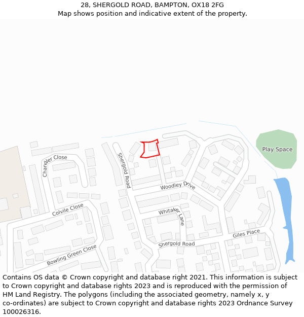 28, SHERGOLD ROAD, BAMPTON, OX18 2FG: Location map and indicative extent of plot