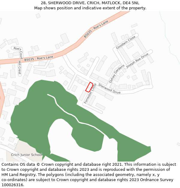 28, SHERWOOD DRIVE, CRICH, MATLOCK, DE4 5NL: Location map and indicative extent of plot