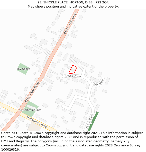 28, SHICKLE PLACE, HOPTON, DISS, IP22 2QR: Location map and indicative extent of plot