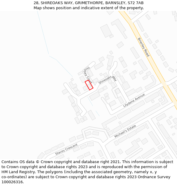 28, SHIREOAKS WAY, GRIMETHORPE, BARNSLEY, S72 7AB: Location map and indicative extent of plot