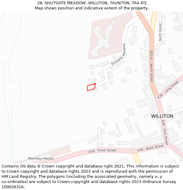 28, SHUTGATE MEADOW, WILLITON, TAUNTON, TA4 4TJ: Location map and indicative extent of plot