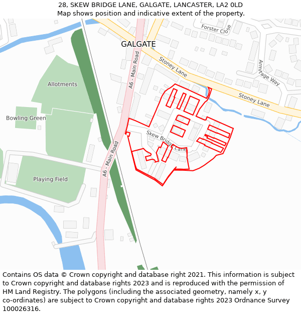 28, SKEW BRIDGE LANE, GALGATE, LANCASTER, LA2 0LD: Location map and indicative extent of plot