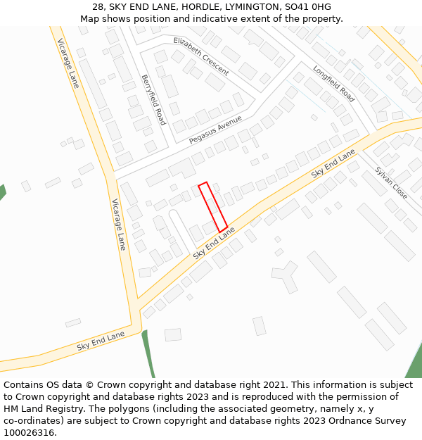 28, SKY END LANE, HORDLE, LYMINGTON, SO41 0HG: Location map and indicative extent of plot