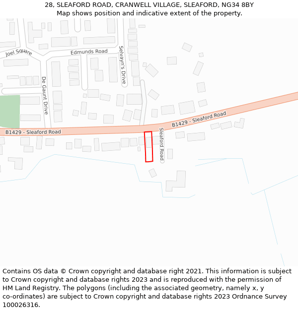 28, SLEAFORD ROAD, CRANWELL VILLAGE, SLEAFORD, NG34 8BY: Location map and indicative extent of plot