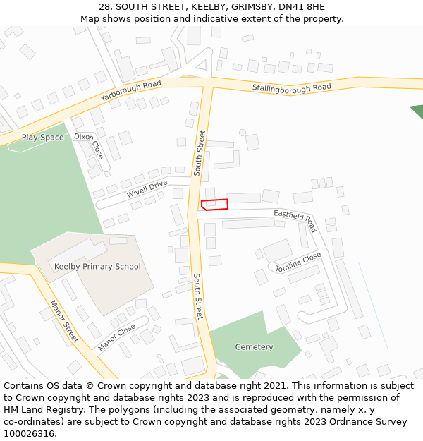 28, SOUTH STREET, KEELBY, GRIMSBY, DN41 8HE: Location map and indicative extent of plot