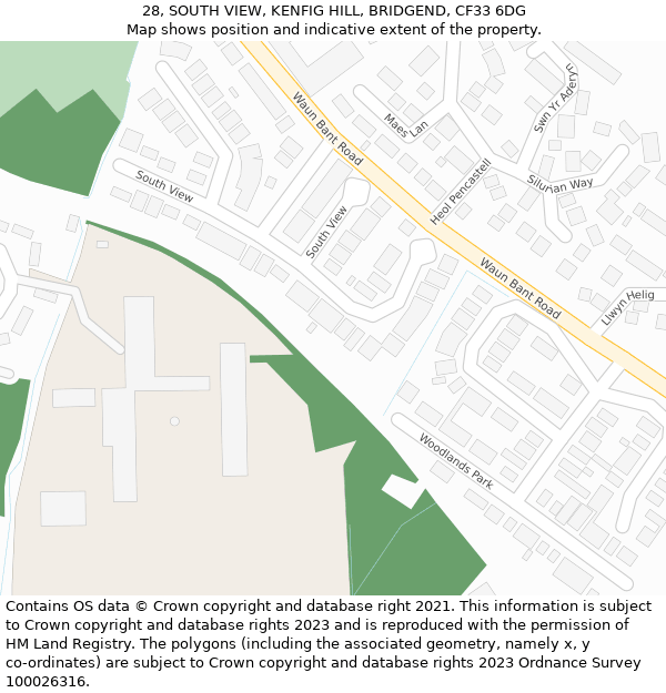 28, SOUTH VIEW, KENFIG HILL, BRIDGEND, CF33 6DG: Location map and indicative extent of plot