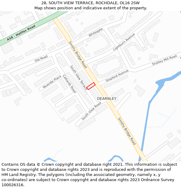 28, SOUTH VIEW TERRACE, ROCHDALE, OL16 2SW: Location map and indicative extent of plot