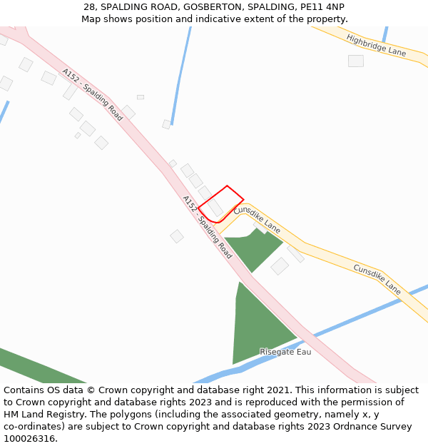 28, SPALDING ROAD, GOSBERTON, SPALDING, PE11 4NP: Location map and indicative extent of plot