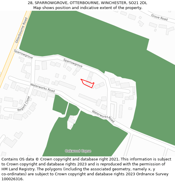 28, SPARROWGROVE, OTTERBOURNE, WINCHESTER, SO21 2DL: Location map and indicative extent of plot