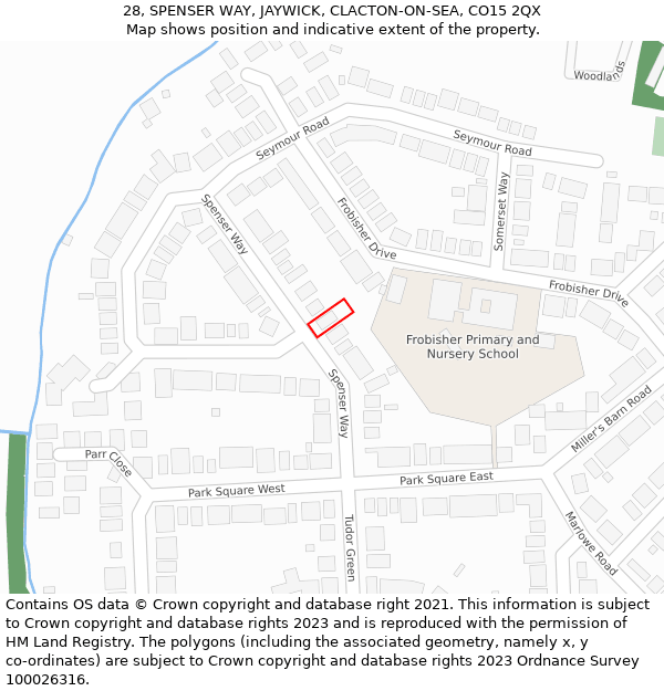 28, SPENSER WAY, JAYWICK, CLACTON-ON-SEA, CO15 2QX: Location map and indicative extent of plot