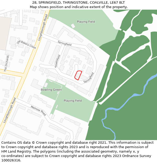 28, SPRINGFIELD, THRINGSTONE, COALVILLE, LE67 8LT: Location map and indicative extent of plot