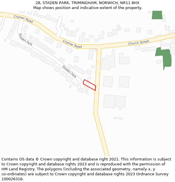 28, STADEN PARK, TRIMINGHAM, NORWICH, NR11 8HX: Location map and indicative extent of plot